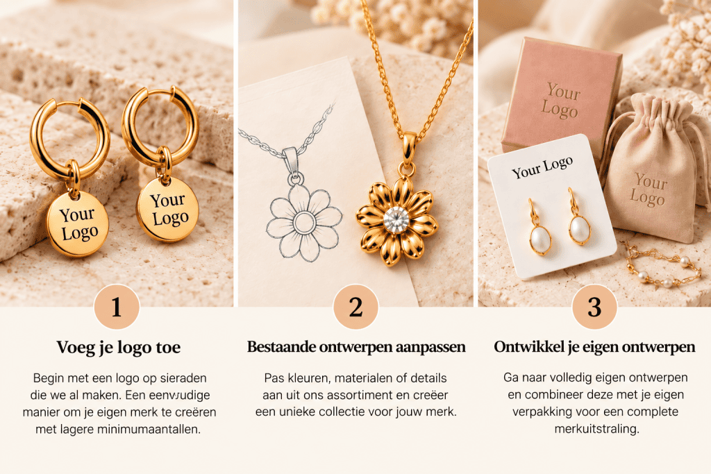 Drie stappen naar private label sieraden, van een logolabel tot een eigen ontwerp