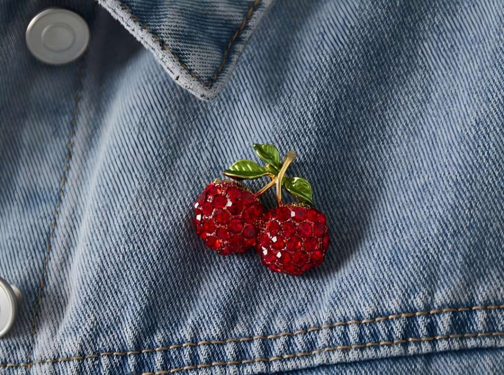 Rhinestone cherry brooch