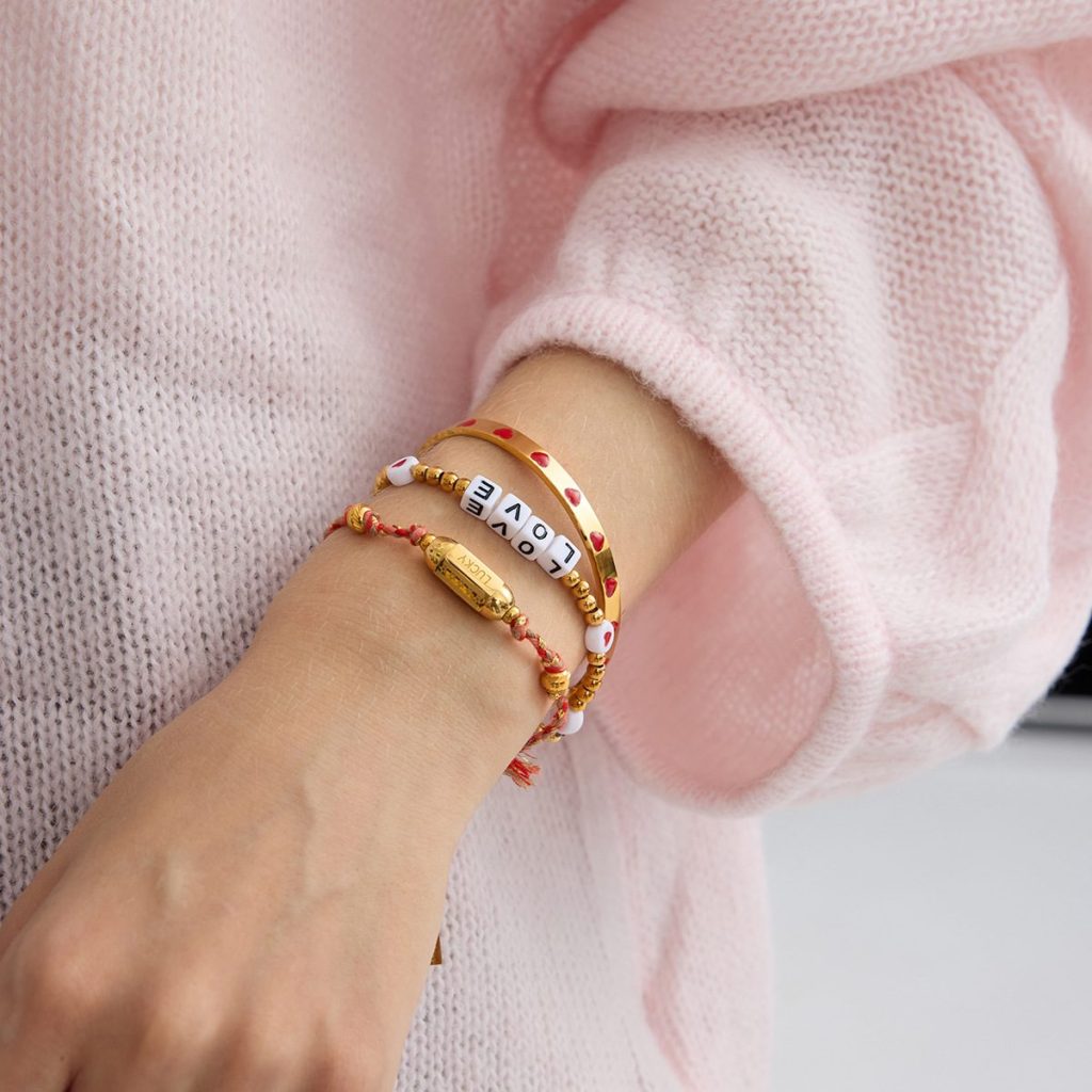 Romantic Red Heart Stainless Steel Gold Color Women's Cuff Bracelets