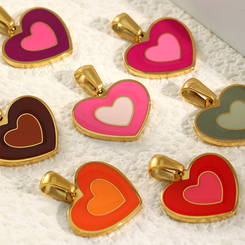 Sweet Enamel Heart Stainless Steel Waterproof DIY Pendant