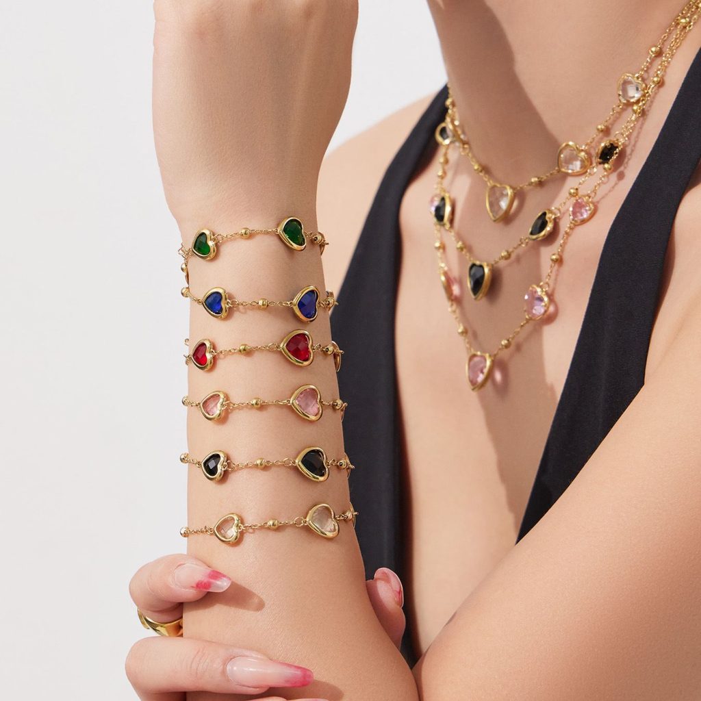 Romantic Glass Heart Stainless Steel Jewelry Sets