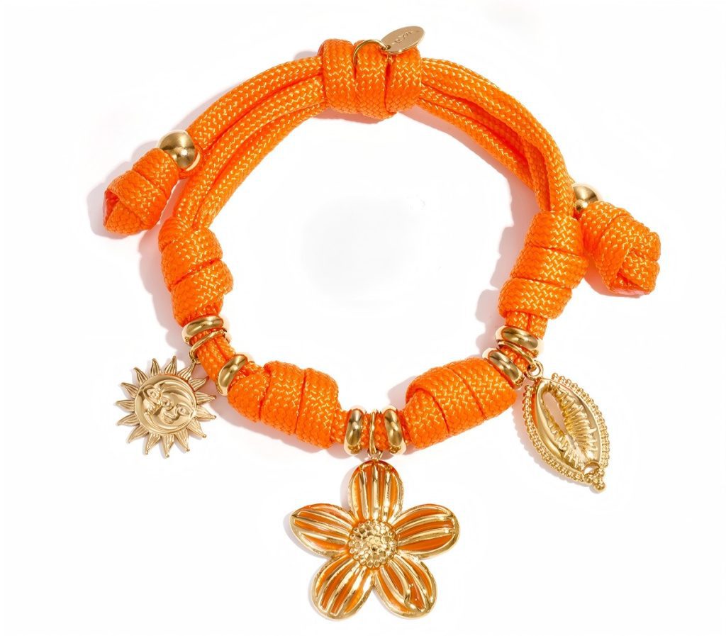 Rope bracelet with knots and various charms