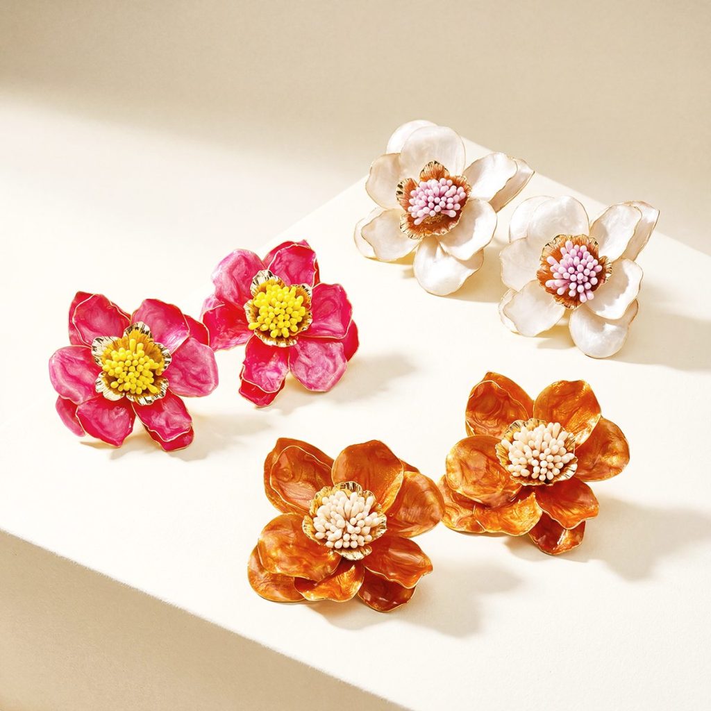 Simple Romantic Sweet Camellia Flower Iron Women’s Stud Earrings