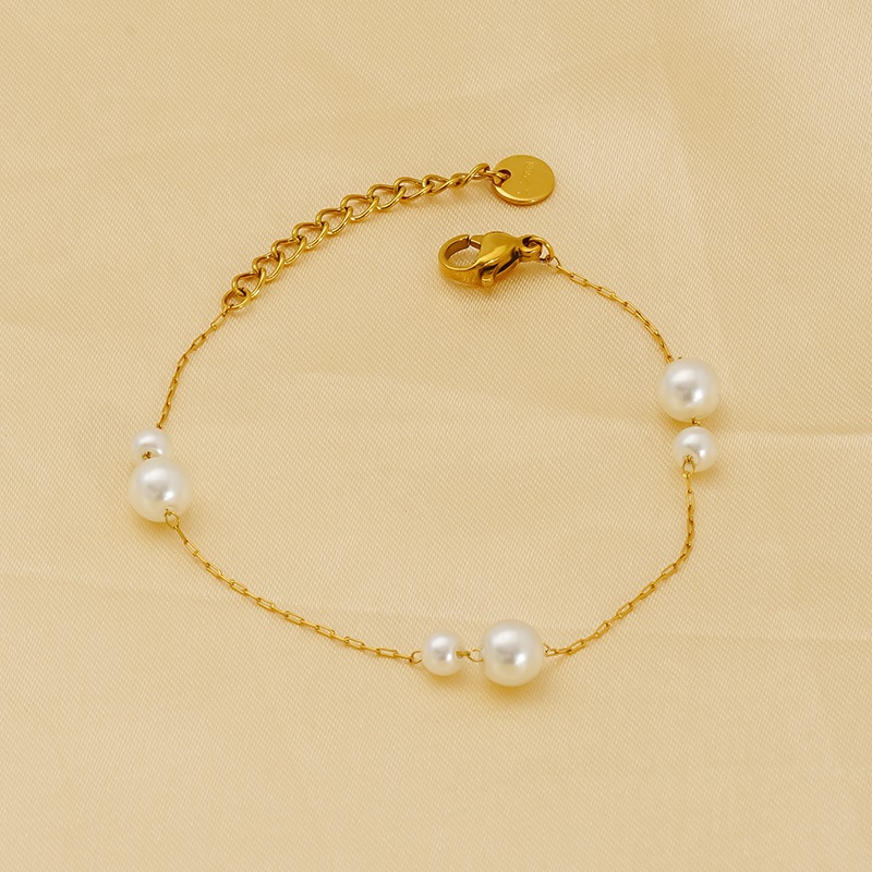 stainless steel gold plated artificial pearl women chain bracelets