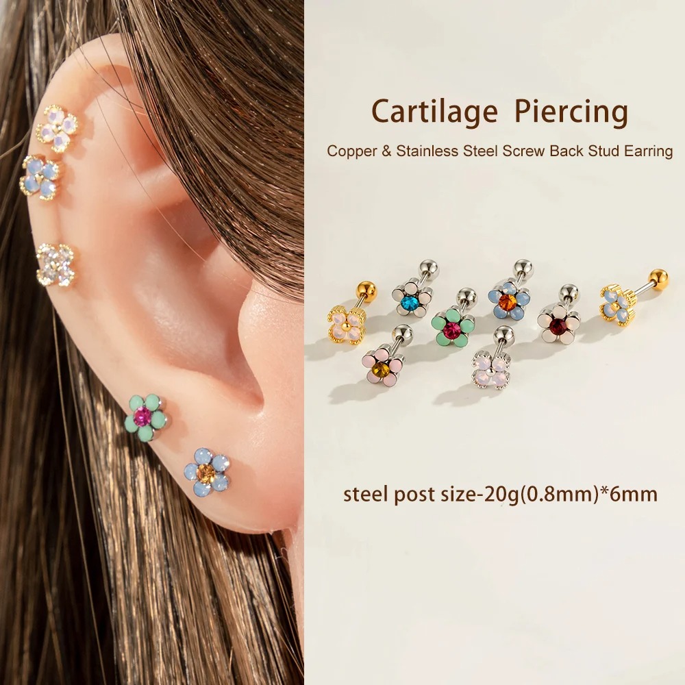 Earrings with Zircon Flower