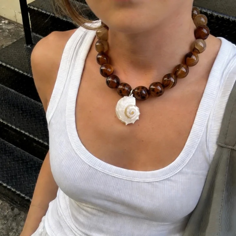 Vacation Resin Beads Shell Pendant Women's Beaded Necklaces