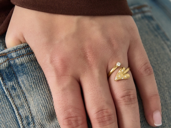 14K Gold Plated Stainless Steel Minimalist Rings Heart Casual Simple Series