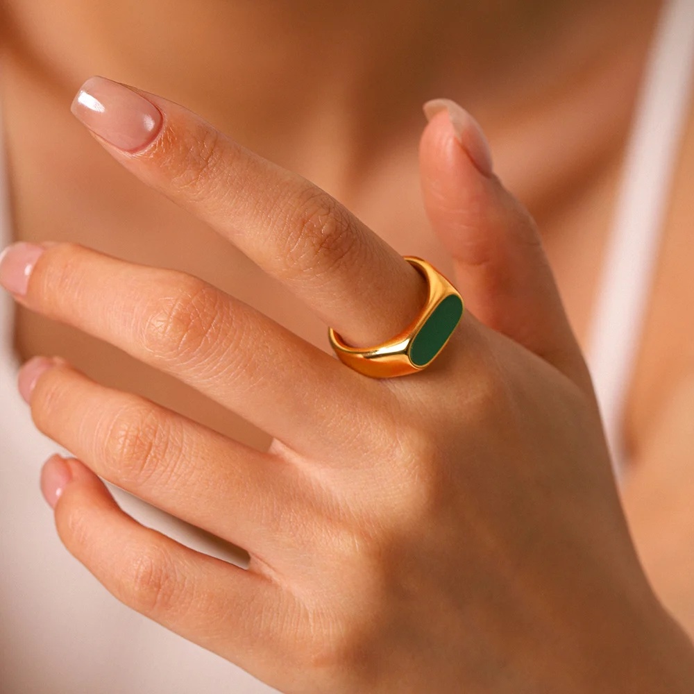 Simple Series Daily Rectangle Stainless Steel Waterproof Statement Rings