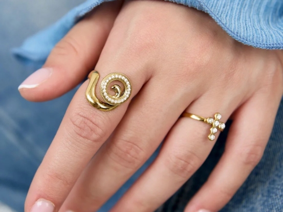 Spiral shell statement ring with stones