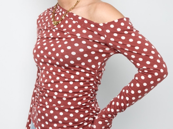 Off Shoulder Polkadot Longsleeve